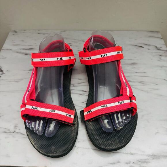 Victorias Secret Pink Strappy Neon Red Sandals Women’s Size 8 - Picture 3 of 8